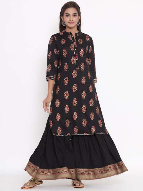 black rayon kurta sharara set - 18019613 - Very Small Image - 1