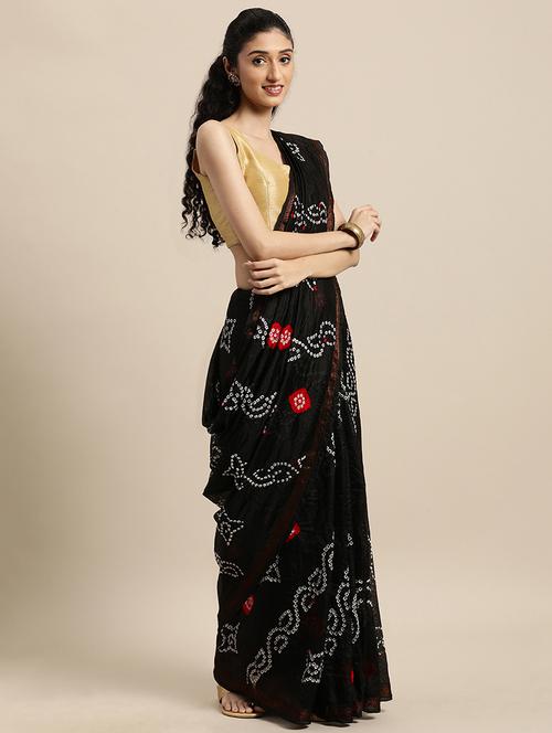 women's bandhani black colored saree with blouse - 18044134 - Very Small Image - 1