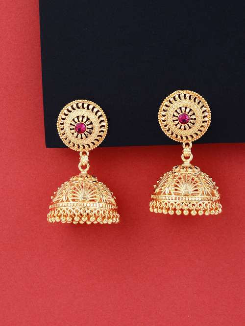 traditional gold plated jhumka earring - 18051114 - Very Small Image - 1