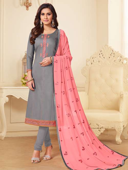 grey silk semistitched suit - 18053736 - Very Small Image - 1