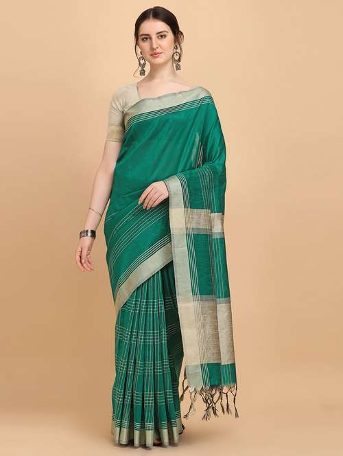 checkered handloom saree with blouse - 18082869 - Very Small Image - 1