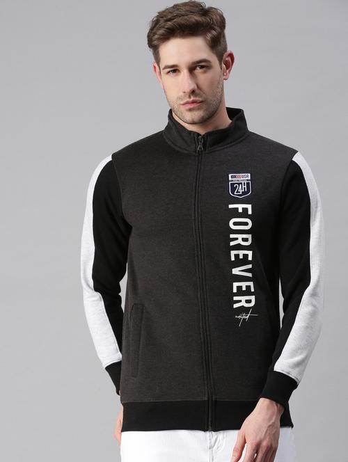 grey printed zip-up casual jacket - 18180689 - Very Small Image - 1