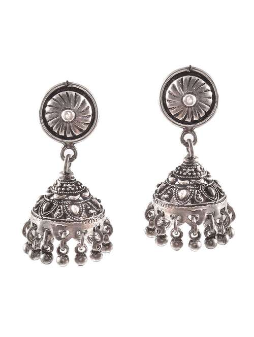 silver temple design stud jhumkis - 18182574 - Very Small Image - 1