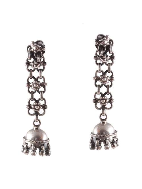 silver floral design stud jhumkis - 18182580 - Very Small Image - 1