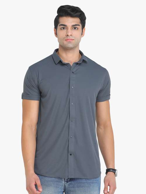 grey textured casual shirt - 18217848 - Very Small Image - 1