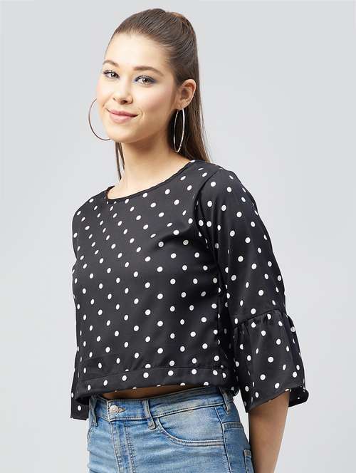 women's crop round neck top - 18226867 - Very Small Image - 1