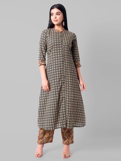 black cotton kurta pant set - 18234387 - Very Small Image - 1