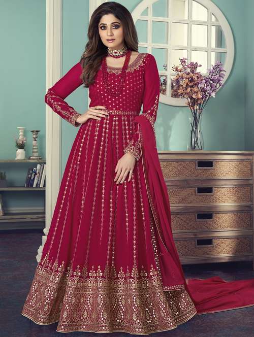 magenta georgette semistitched suit - 18234592 - Very Small Image - 1