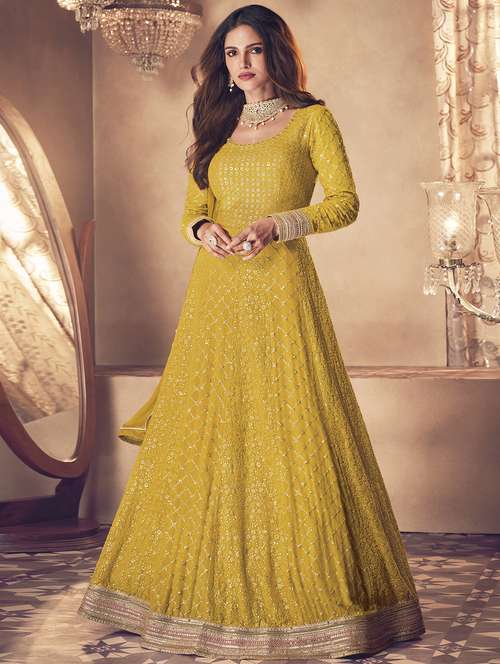 yellow georgette semistitched suit - 18234866 - Very Small Image - 1