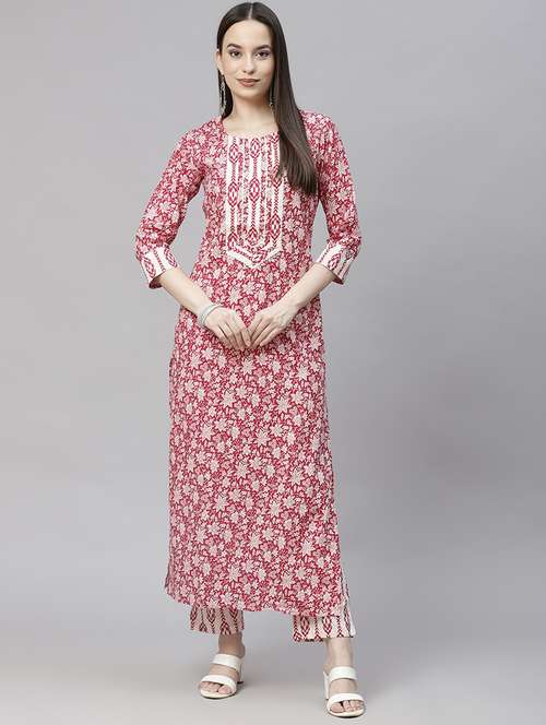 pink cotton kurta pant set - 18253459 - Very Small Image - 1