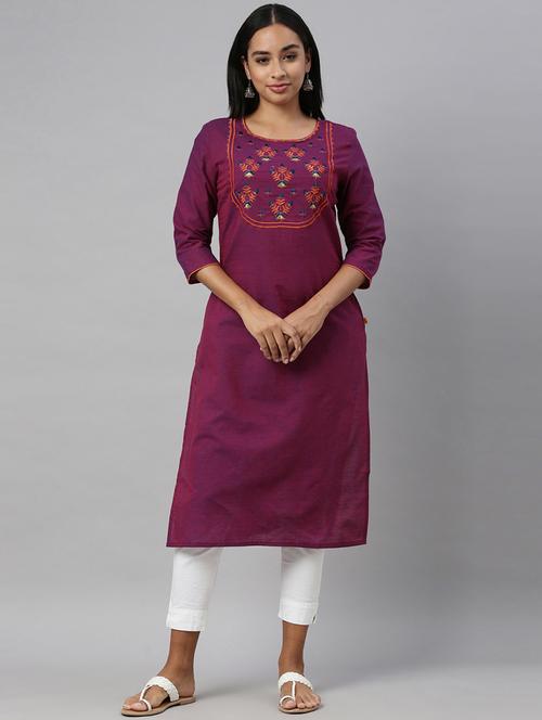purple solid straight kurta - 18256223 - Very Small Image - 1
