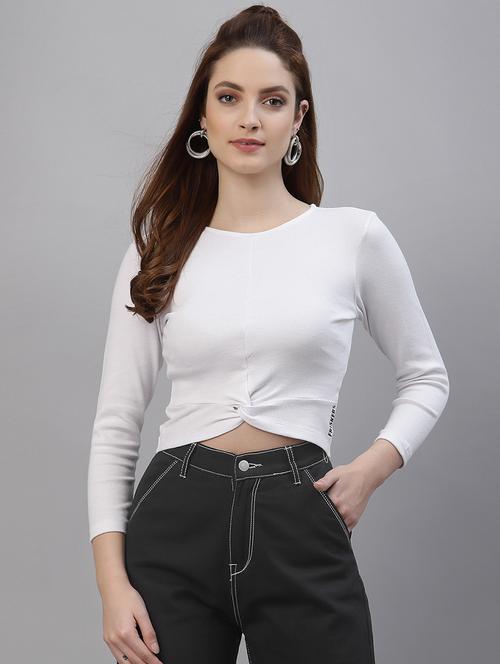 women's crop round neck top - 18281396 - Very Small Image - 1
