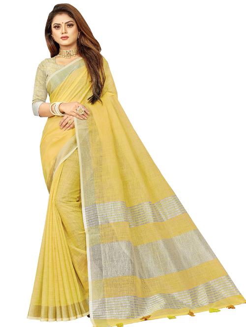 women's bordered yellow colored saree with blouse - 18290683 - Very Small Image - 1