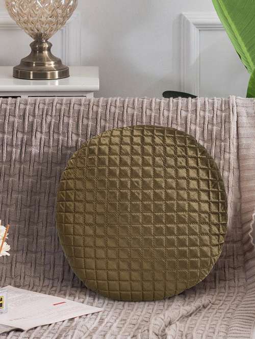 mezposh rasta coffee brown quilted satin round cushion cover (14") - 18308578 - Very Small Image - 1