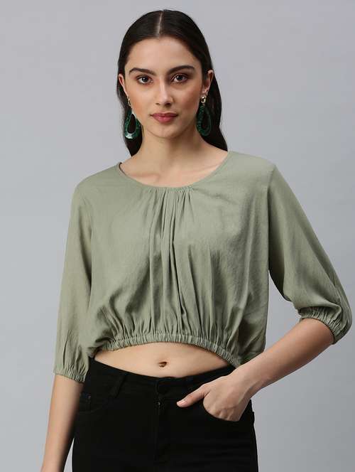 women's crop boat neck top - 18310468 - Very Small Image - 1