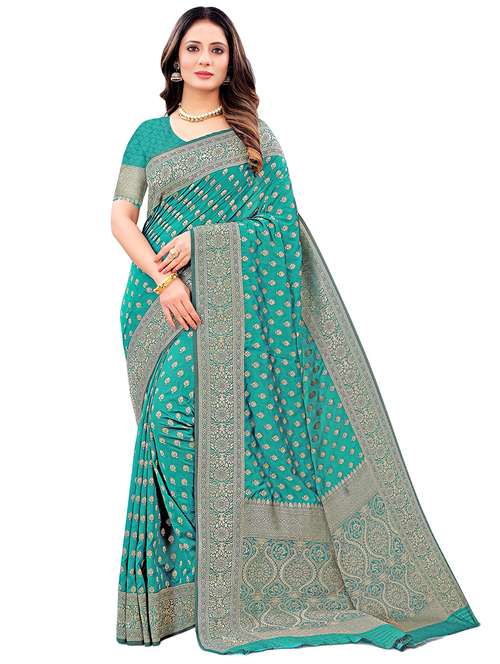 green silk blend bhagalpuri saree with blouse - 18316336 - Very Small Image - 1