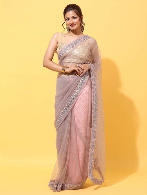 lavender embroidered saree with blouse - 18322932 - Very Small Image - 1