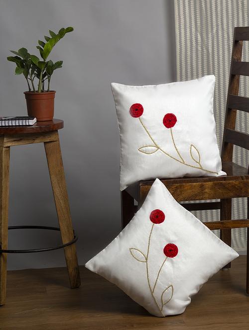 alina decor white embroidered set of 2 cushion covers - 18328540 - Very Small Image - 1