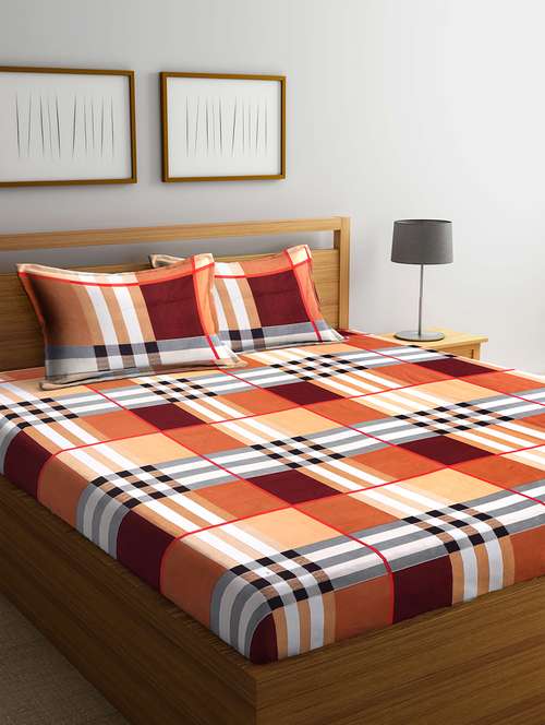 klotthe multicolour geometric 210 tc cotton blend double bedsheet with 2 pillow covers - 18399479 - Very Small Image - 1