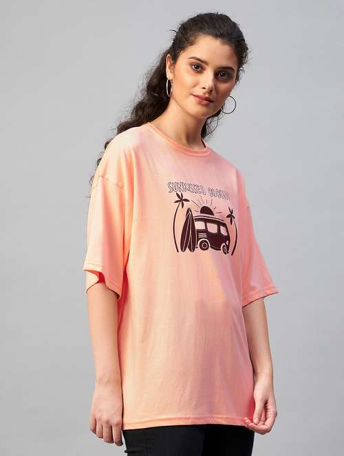 women's chest print round neck t-shirt - 18402846 - Very Small Image - 1
