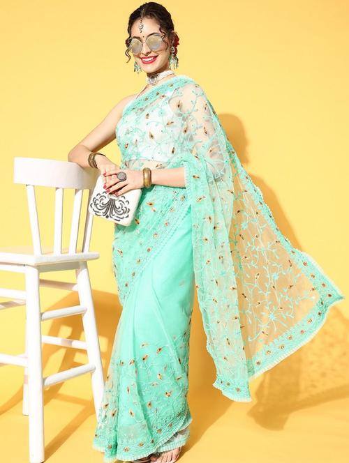 women's embroidered saree with blouse - 18404117 - Very Small Image - 1