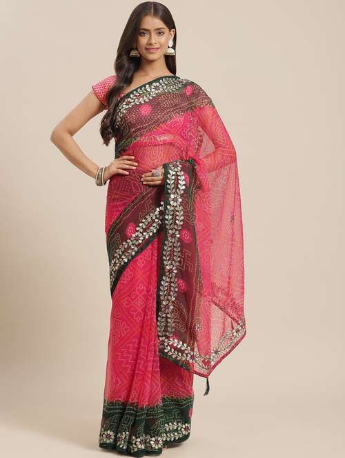 women's bandhani pink colored saree with blouse - 18404157 - Very Small Image - 1