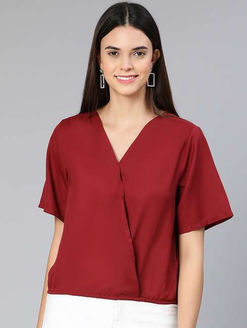 women's a line overlap neck top - 18412960 - Very Small Image - 1