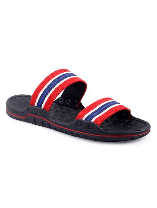 red faux leather slip on flip flops - 18413126 - Very Small Image - 1