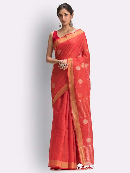 women's self design red colored saree with blouse - 18416931 - Very Small Image - 1