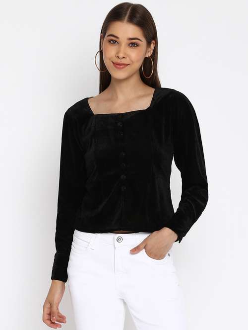 women's crop square neck top - 18444878 - Very Small Image - 1