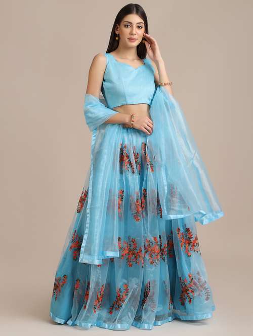 turquoise flared lehenga with dupatta - 18448007 - Very Small Image - 1
