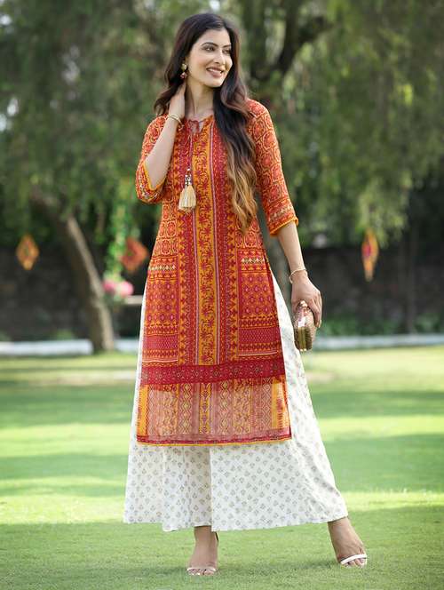 women three quarter sleeve straight kurta - 18465802 - Very Small Image - 1