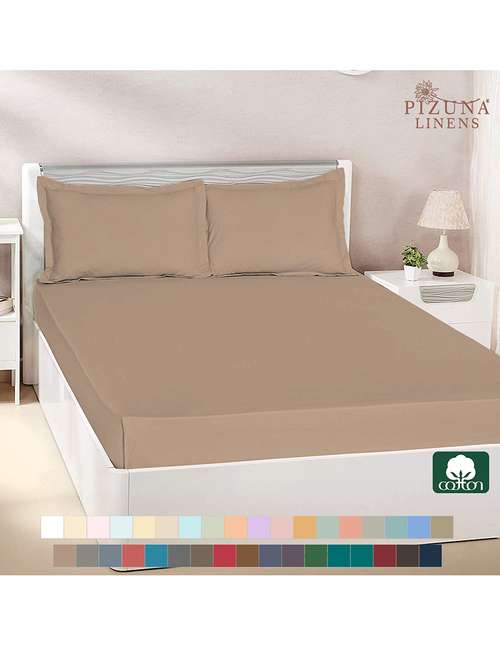 pizuna cotton 400 thread count solid long staple cotton satin double size flat sheet with 2 pillow covers ginger snap - 18471133 - Very Small Image - 1