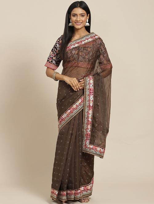 women's embroidered saree with blouse - 18515692 - Very Small Image - 1