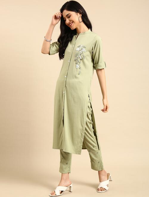 women embellished round neck kurta pant set - 18532054 - Very Small Image - 1