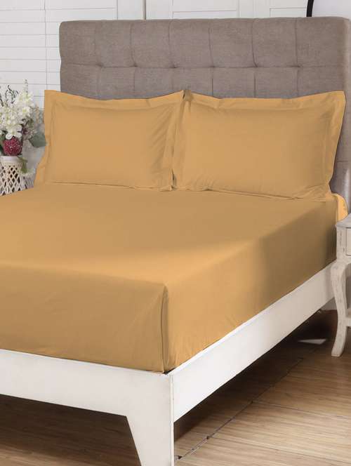 pizuna cotton 400 thread count solid long staple cotton satin superking size flat sheet with 2 pillow covers mustard yellow - 18532389 - Very Small Image - 1