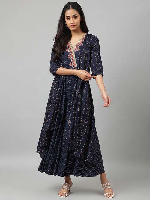 printed ethnic fusion dress - 18535604 - Very Small Image - 1