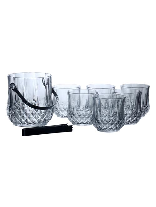ceradeco adults transparent ice bucket with handle & 6 whisky glass 300 ml & tong - 18538314 - Very Small Image - 1