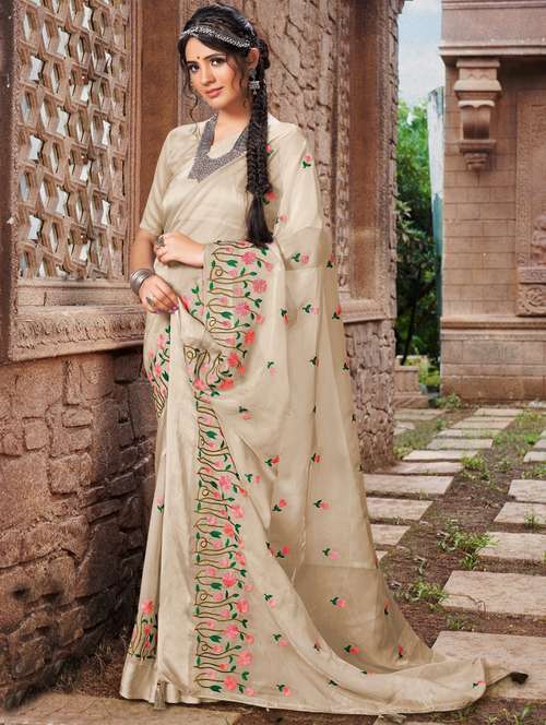 women's embroidered saree with blouse - 18558471 - Very Small Image - 1