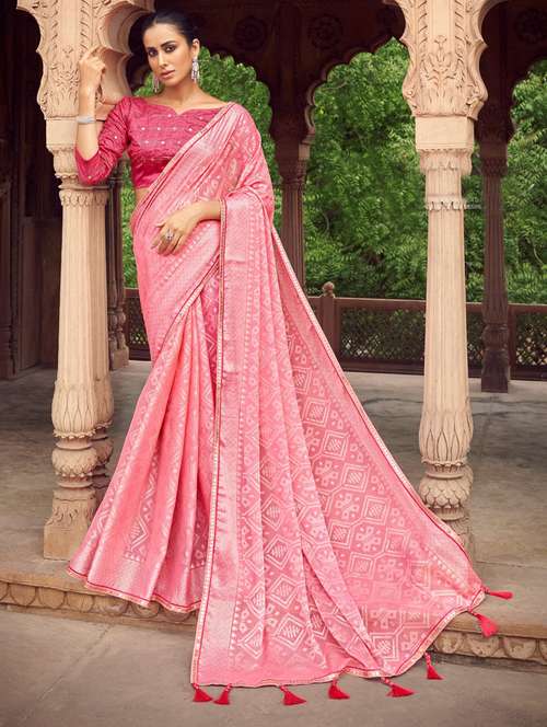 lace detailed printed saree with blouse - 18558481 - Very Small Image - 1