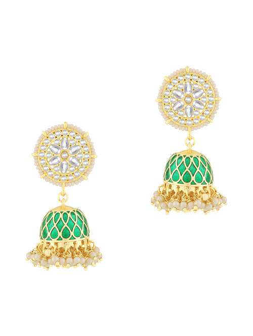 green metal jhumka earring - 18565649 - Very Small Image - 1