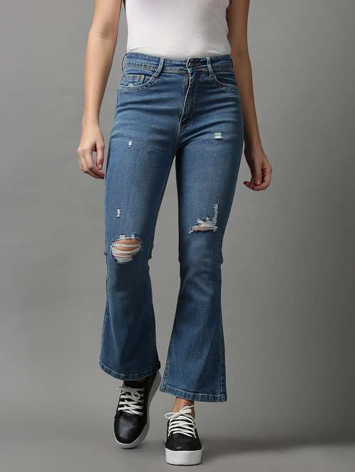 women's distress bootcut jeans - 18591018 - Very Small Image - 1