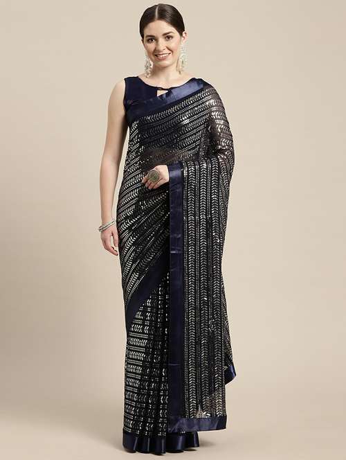 women's embroidered saree with blouse - 18642674 - Very Small Image - 1