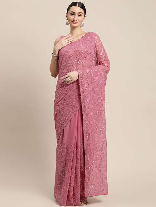 women sequined work saree with blouse - 18642962 - Very Small Image - 1