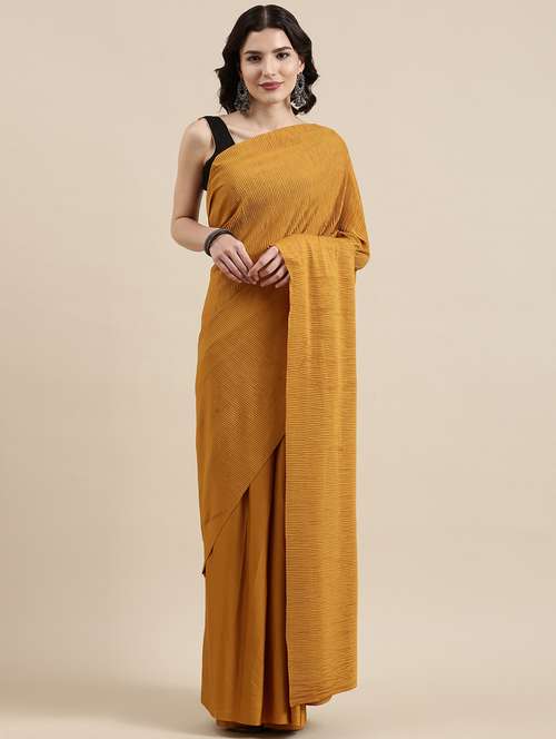 women's self design mustard colored saree - 18643084 - Very Small Image - 1