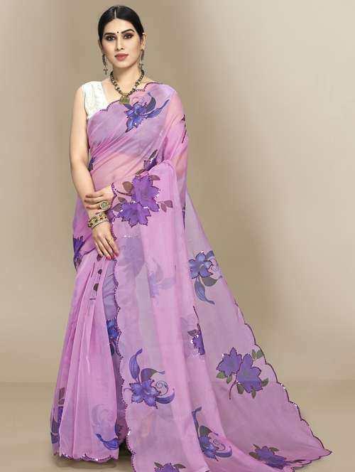 women's floral purple colored saree - 18643158 - Very Small Image - 1