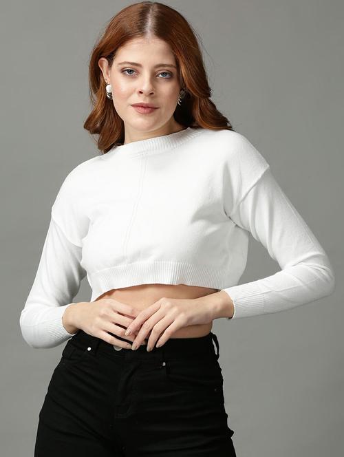 women's crop round neck top - 18734844 - Very Small Image - 1