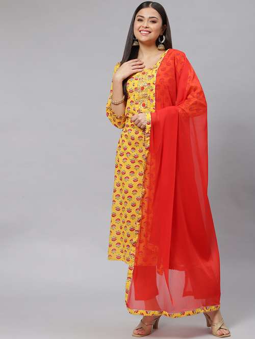 yellow coloured printed kurta pant set - 18886803 - Very Small Image - 1