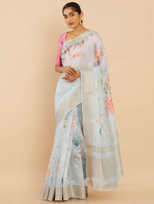 women's floral light blue colored saree - 18933351 - Very Small Image - 1