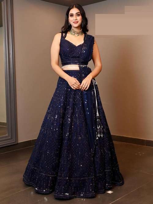 blue sequin detailed flared lehenga - 19088604 - Very Small Image - 1